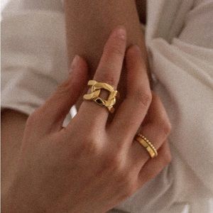 wide chain gold band ring 6 gold shapes